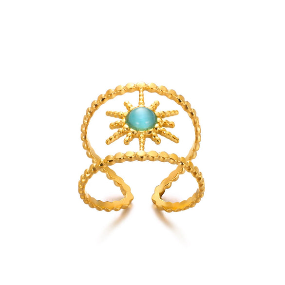 Retro Inlaid Turquoise Geometric Ring Stainless Steel Jewelry