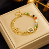 Retro Irregular Chain Round Life Tree Connection Colorful Beaded Double Layer Unisex Bracelet With Electroplating Geometric Pattern