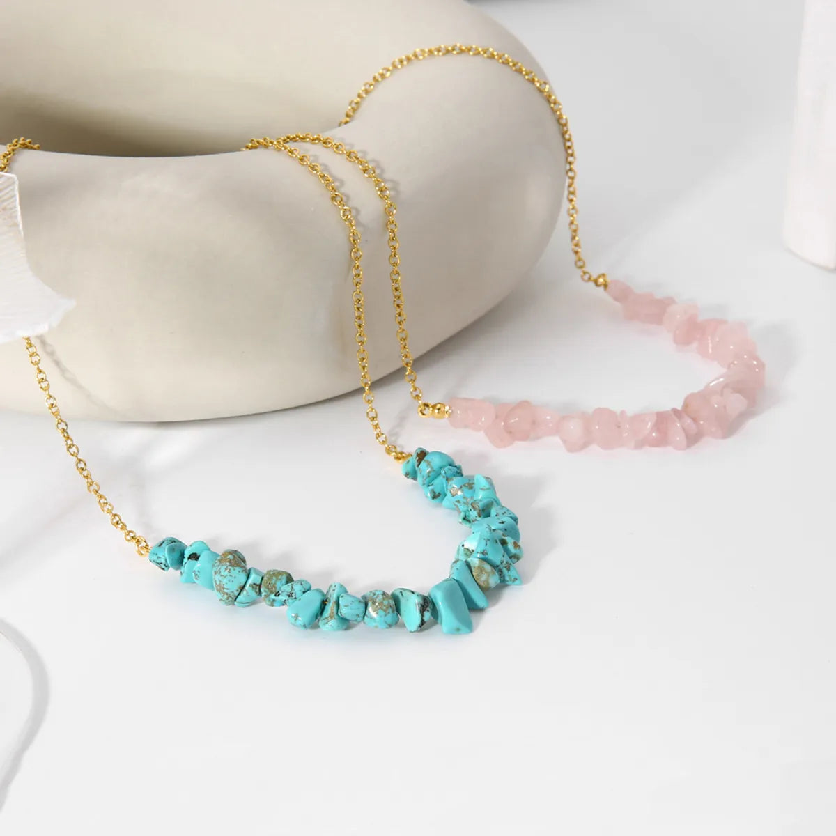 Retro Irregular Stainless Steel Turquoise Titanium Steel Necklace