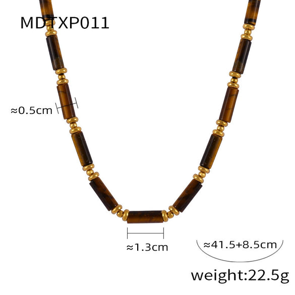 Retro Jewelry 316L Stainless Steel Goldplated Tiger's Eye Beaded Chain Design