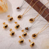 Retro Jewelry 316L Stainless Steel Oval Pendant Inlaid Tiger's Eye Electroplated Chain Style Unisex