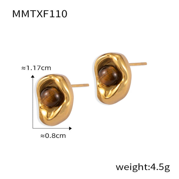 Retro Jewelry 316L Stainless Steel Oval Pendant Inlaid Tiger's Eye Electroplated Chain Style Unisex