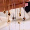 Retro Jewelry 316L Stainless Steel Oval Pendant Inlaid Tiger's Eye Electroplated Chain Style Unisex