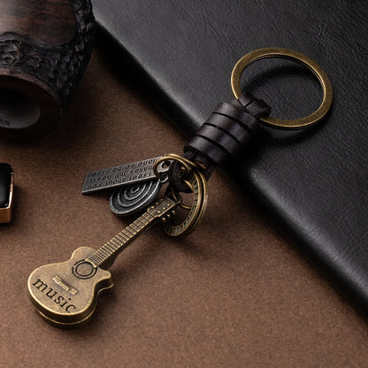 Retro Keychain Creative Small Guitar Leather Keychain