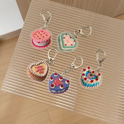 Retro Korean Style Heart Shape Cake Plastic Women'S Bag Pendant Keychain