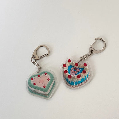 Retro Korean Style Heart Shape Cake Plastic Women'S Bag Pendant Keychain