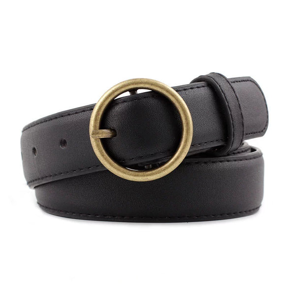 Retro Korean Style Women Alloy Round Buckle Pu Leather Belt Casual Pin Buckle Square Buckle Wholesale
