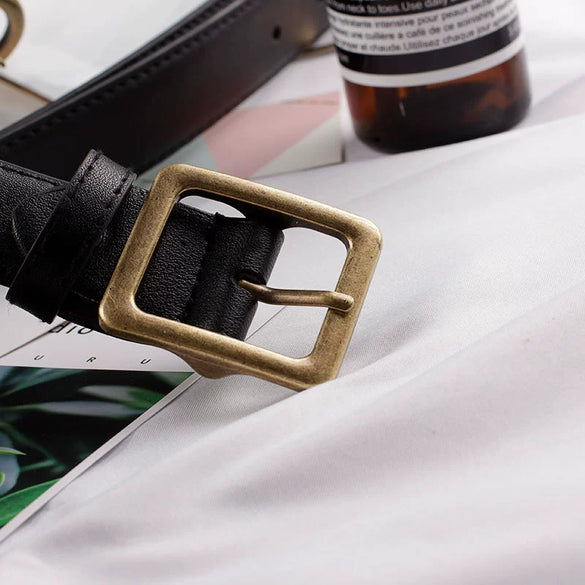Retro Korean Style Women Alloy Round Buckle Pu Leather Belt Casual Pin Buckle Square Buckle Wholesale