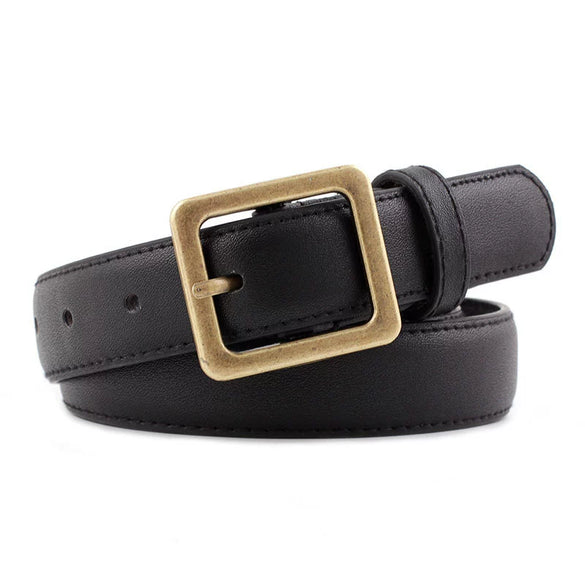 Retro Korean Style Women Alloy Round Buckle Pu Leather Belt Casual Pin Buckle Square Buckle Wholesale