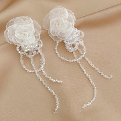 Retro Lace Mesh Flower Crystal Tassel Earrings Female Wholesale