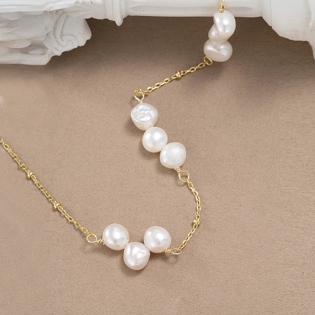 Retro Lady Classic Style Geometric Freshwater Pearl Sterling Silver Plating 14k Gold Plated Necklace