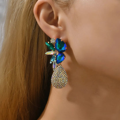 Retro Lady Ethnic Style Water Droplets Rhinestone Inlay Artificial Gemstones Women'S Drop Earrings