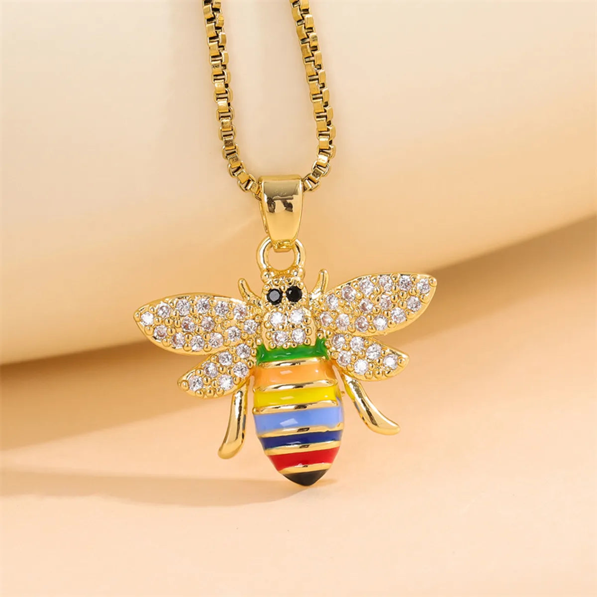 Retro Lady Roman Style Snake Bee Butterfly Stainless Steel Titanium Steel Enamel Plating Inlay Zircon 18k Gold Plated Pendant Necklace