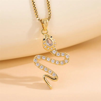 Retro Lady Roman Style Snake Bee Butterfly Stainless Steel Titanium Steel Enamel Plating Inlay Zircon 18k Gold Plated Pendant Necklace