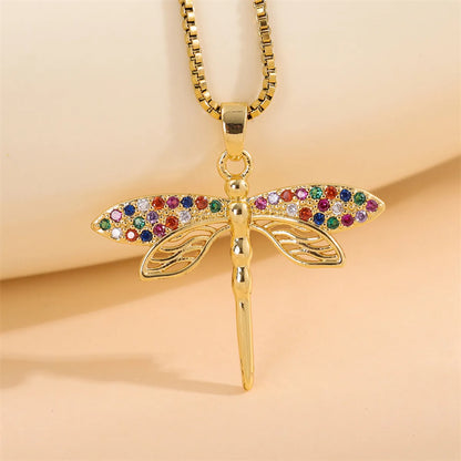 Retro Lady Roman Style Snake Bee Butterfly Stainless Steel Titanium Steel Enamel Plating Inlay Zircon 18k Gold Plated Pendant Necklace