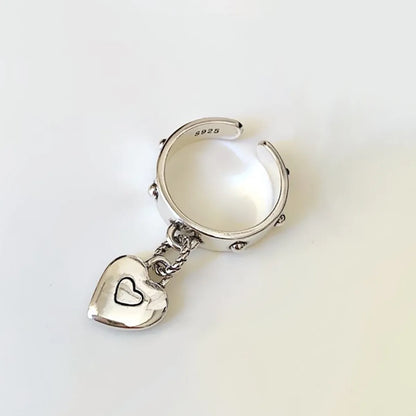 Retro Lady Streetwear Heart Shape Copper Plating Charm Ring