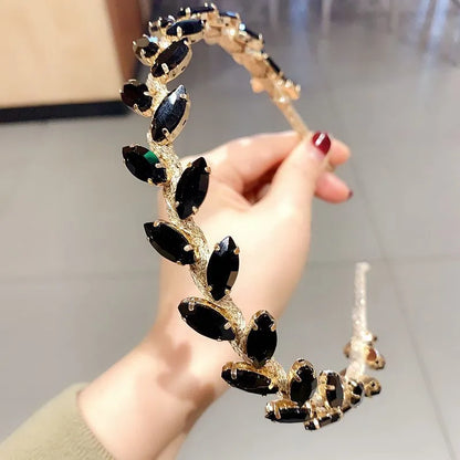 Retro Leaf Alloy Inlay Rhinestones Hair Band 1 Piece