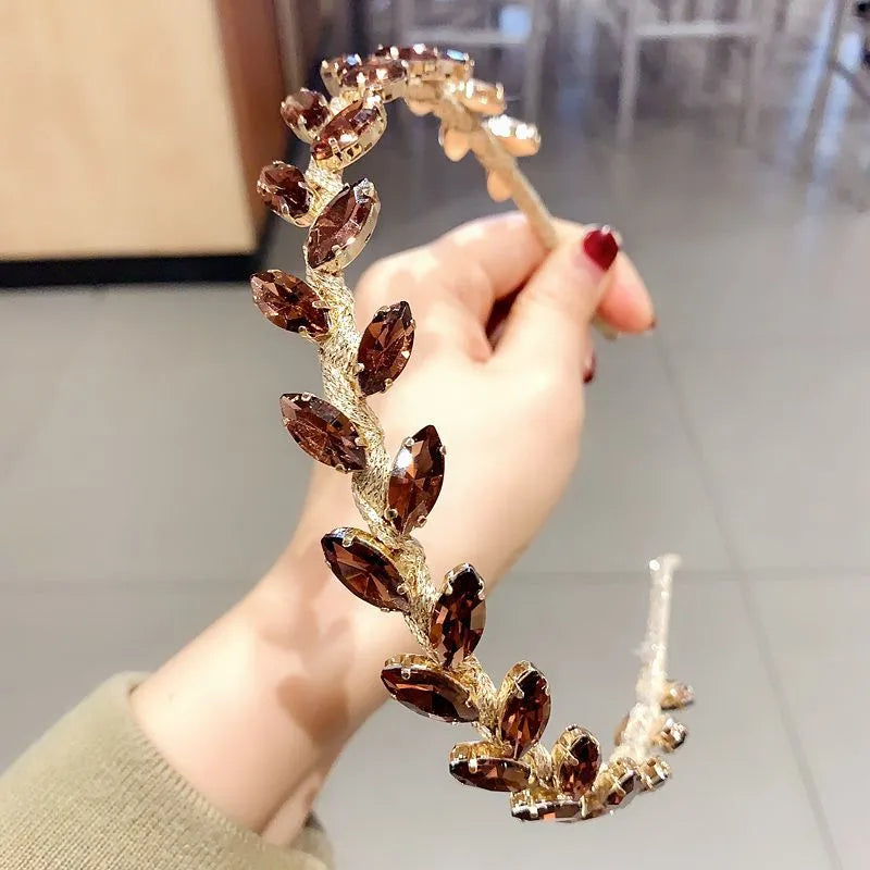 Retro Leaf Alloy Inlay Rhinestones Hair Band 1 Piece