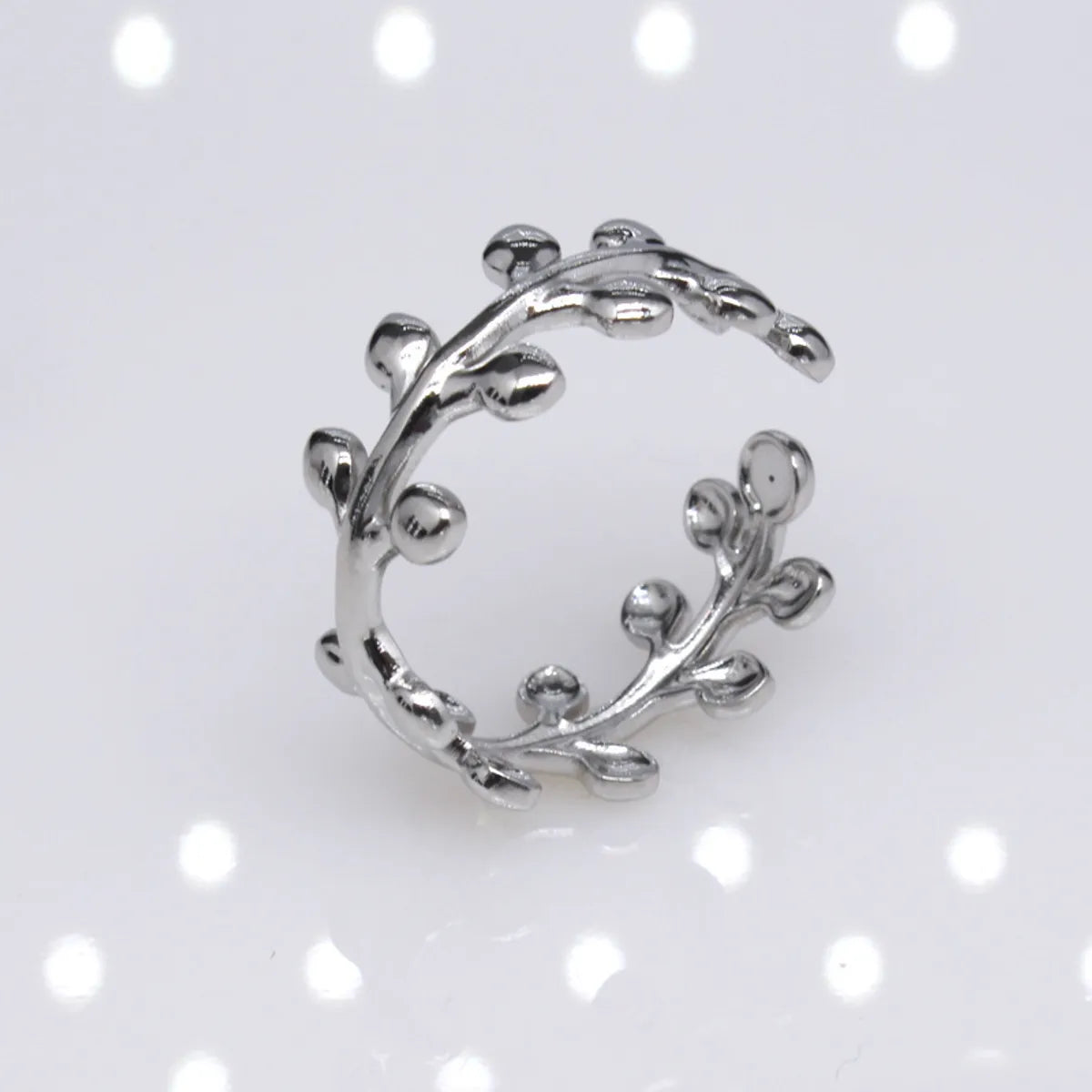 Retro Leaf Heart Shape Snake Titanium Steel Polishing Plating Hollow Out Open Ring 1 Piece