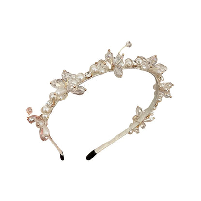 Women'S Retro Leaf Round Flower Metal Inlay Rhinestones Pearl Hair Band