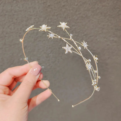 Women'S Retro Leaf Round Flower Metal Inlay Rhinestones Pearl Hair Band