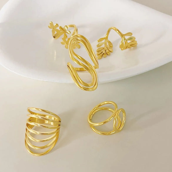 Retro Leaf Round Flower Stainless Steel Plating Rings