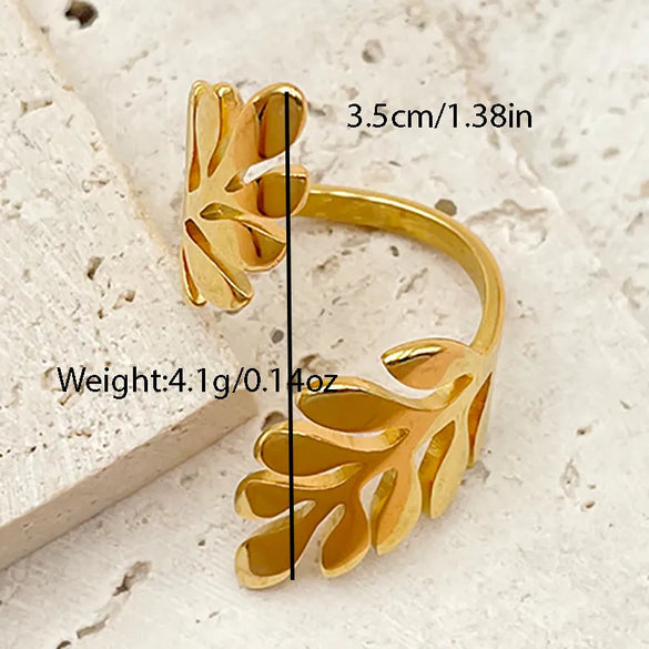 Retro Leaf Round Flower Stainless Steel Plating Rings