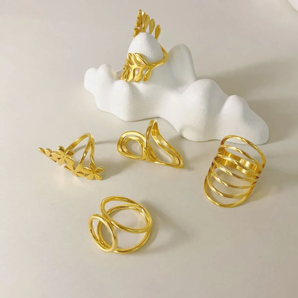 Retro Leaf Round Flower Stainless Steel Plating Rings