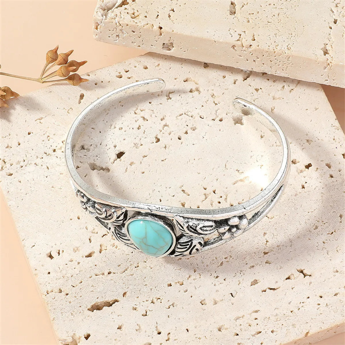 Retro Leaf Square Water Droplets Alloy Inlay Turquoise Women'S Nepal Bracelets