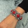 Retro Leaf Square Water Droplets Alloy Inlay Turquoise Women'S Nepal Bracelets