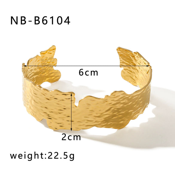 Retro Leaf Texture Irregular Opening Titanium Steel And Stainless Steel 18K Gold Plated Bracelet Jewelry