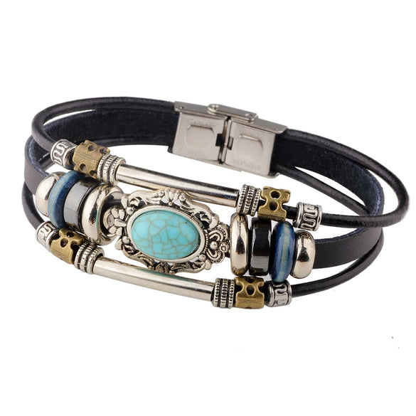 Retro Leather Bracelet Cowhide Weaving Crown Style