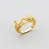 Retro Leopard Full Rhinestone Double Ended Bracelet Ring Set Electroplated Copper Fashion Hand Jewelry For Women