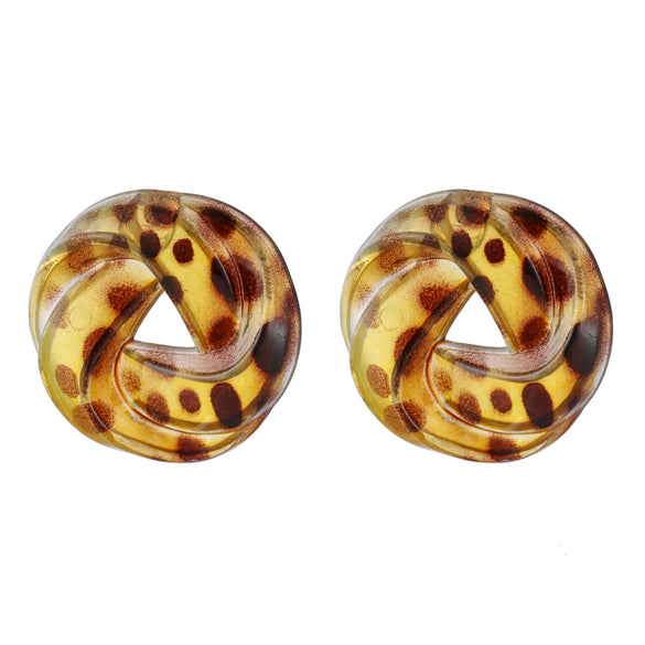 Retro Leopard Print Transparent Resin Twist Stud Earrings For Women Hollow Round Geometric Design With Printing Process