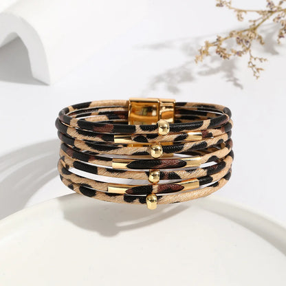 Retro Leopard Pu Leather Copper Unisex Bangle