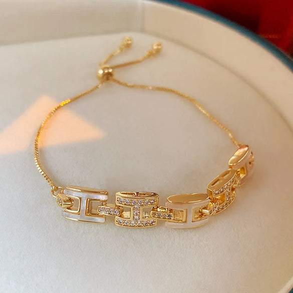 Retro Letter Copper Plating Inlay Zircon Bracelets 1 Piece