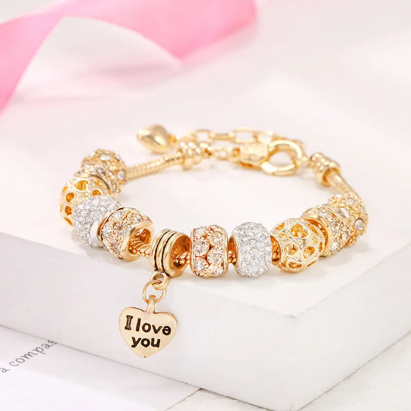 Retro Letter Heart Shape Alloy Soft Clay Copper Inlay Artificial Gemstones Women'S Bracelets