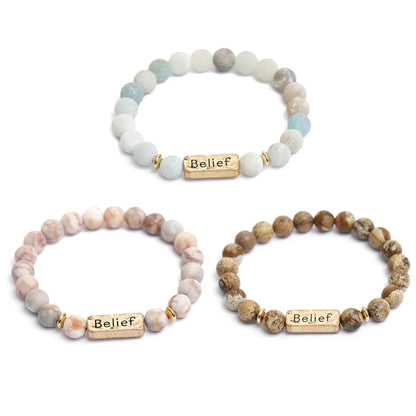 Retro Letter Natural Stone Beaded Unisex Bracelets