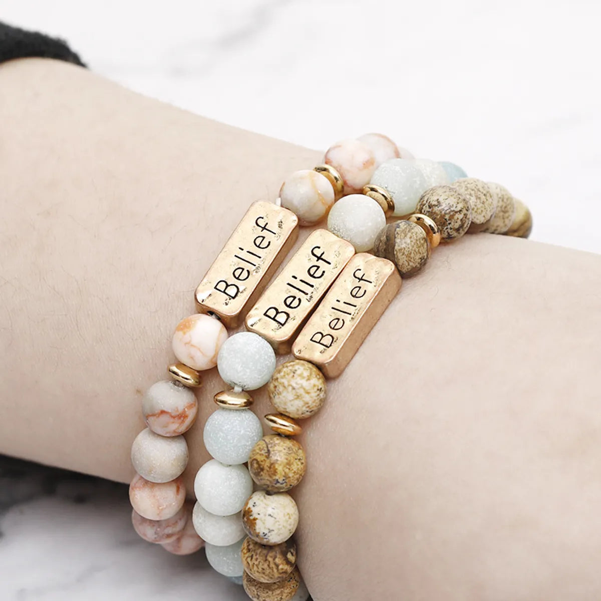 Retro Letter Natural Stone Beaded Unisex Bracelets