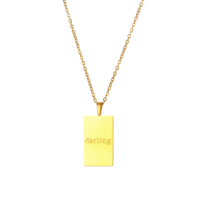 Retro Letter Square Stainless Steel Plating Gold Plated Necklace