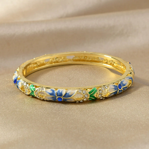 Retro Light Luxury Cloisonne Hollow Enamel & Oil Dripping Daisy Flower Single Layer Bracelet