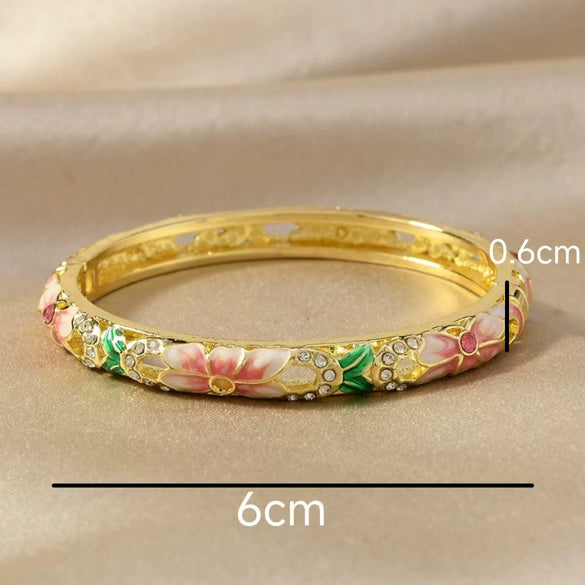 Retro Light Luxury Cloisonne Hollow Enamel & Oil Dripping Daisy Flower Single Layer Bracelet