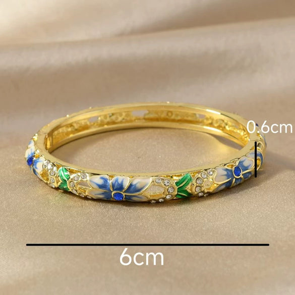 Retro Light Luxury Cloisonne Hollow Enamel & Oil Dripping Daisy Flower Single Layer Bracelet