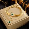 Retro Light Luxury Elegant Simple Square Pendant Necklace And Bracelet Jewelry Suit In Titanium Steel With Electroplating For Women