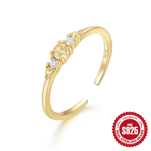 Retro Light Luxury Geometric S925 Sterling Silver Ring For Women With Inlaid Zircon Open Design