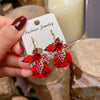 Retro Light Luxury Metal Flower Earrings With Resin Rose And Butterfly Design For Women
