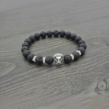 Retro Lion Alloy Volcanic Rock Stone Beaded Unisex Bracelets