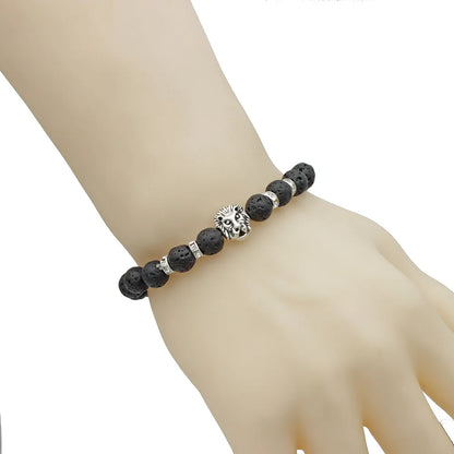 Retro Lion Alloy Volcanic Rock Stone Beaded Unisex Bracelets