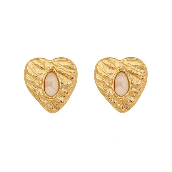 Retro Love Heart Shape Stainless Steel Earrings With Electroplating For Women