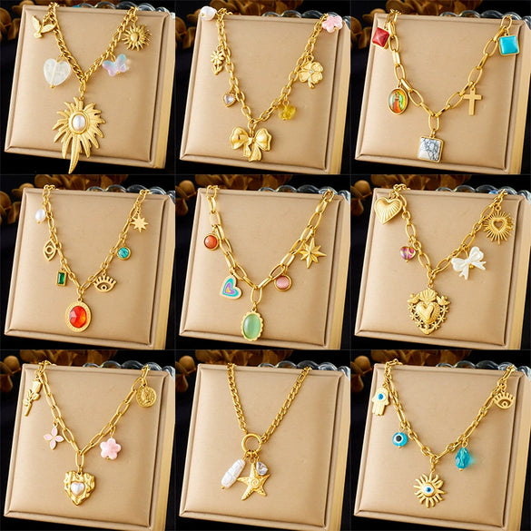 Retro Love Sticky Pearl Collarbone Necklace With Pink Flower And Bow Stainless Steel O Word Chain Electroplated